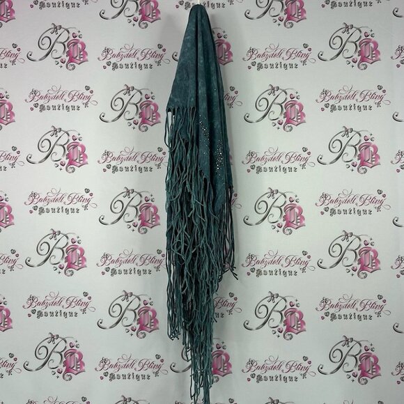 Fringe Tie-Dye Polyester Scarf – Charming Charlie Scarf rhinestone tassels distressed tie dye blue Elegant Teal Fringe Scarf